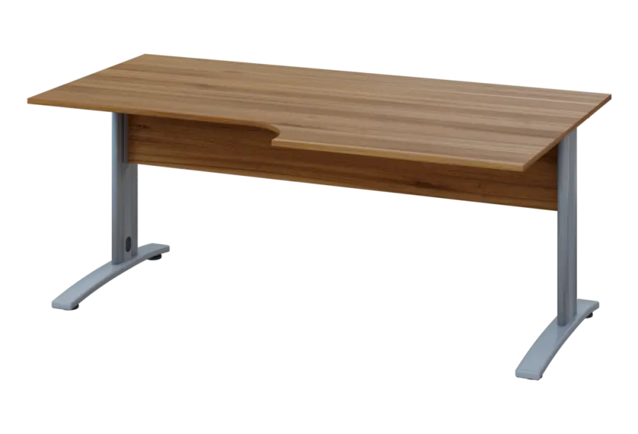 ERK 28 - 188 stůl kancelářský, rohový, pravý, kovová podnož stříbrná, deska 25 mm, široký 1800 mm, ořech světlý